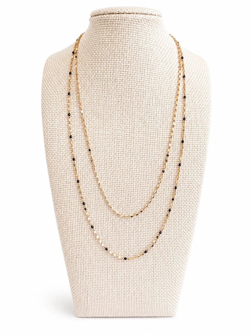 Gold & Black Beaded Layered Chain Necklace Minimalist Dainty Boho Chic